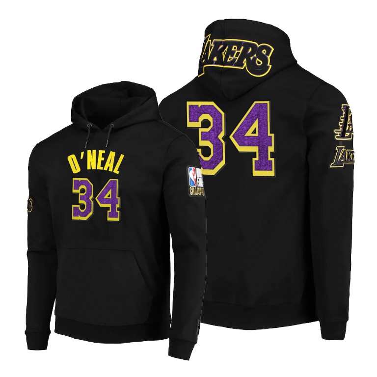 Men's Los Angeles Lakers Shaquille O'Neal #34 NBA Pro Standard Iconic Player Team Logo Black Basketball Hoodie IBE7883WB